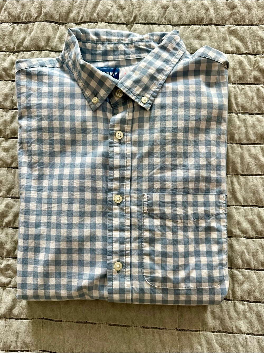Old Navy Men's Light Blue Gingham Button-Down Shirt - Size Large